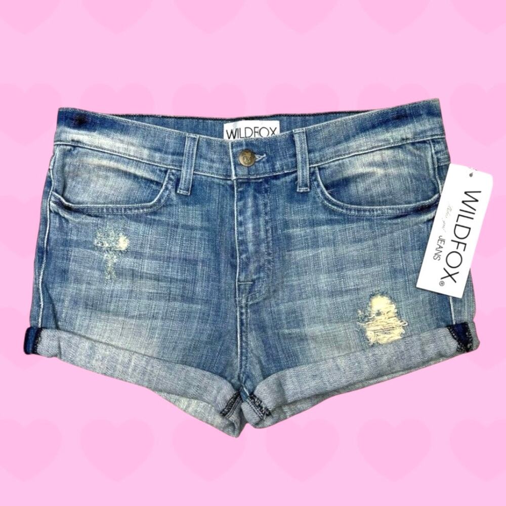 NWT Wildfox The June High Rise Rolled Distressed Jean Shorts 28 Made in USA